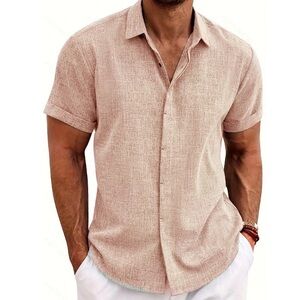 Men's Casual Short Sleeve Button Down Shirt - Beige